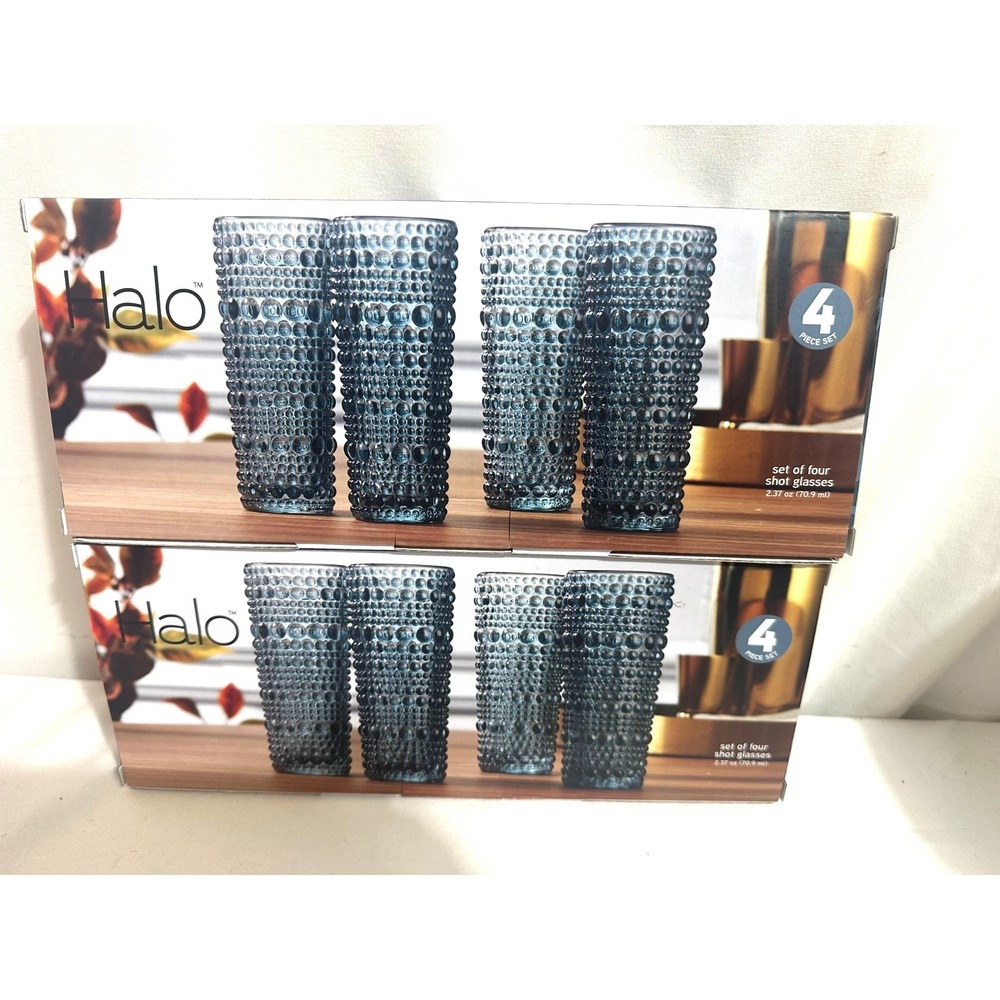 Halo By Home Essentials Set of 8 Textured Hobnail 2.37oz Tall Blue Shot Glasses